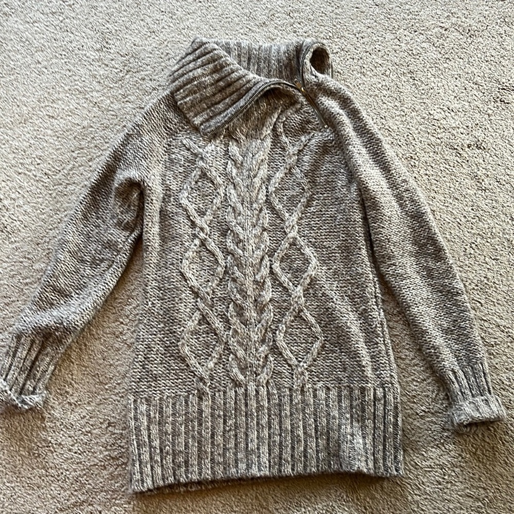 Khaki colored sweater from Old Navy-off centered zipper at cowl neck